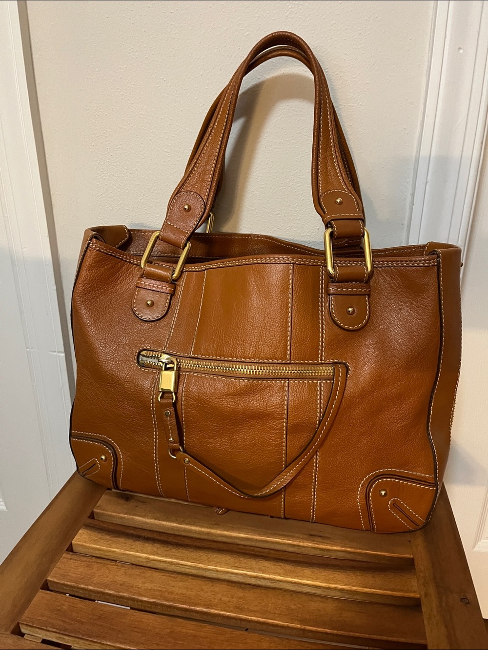 Marc Jacobs Brown Leather Expandable Shoulder Bag Tote